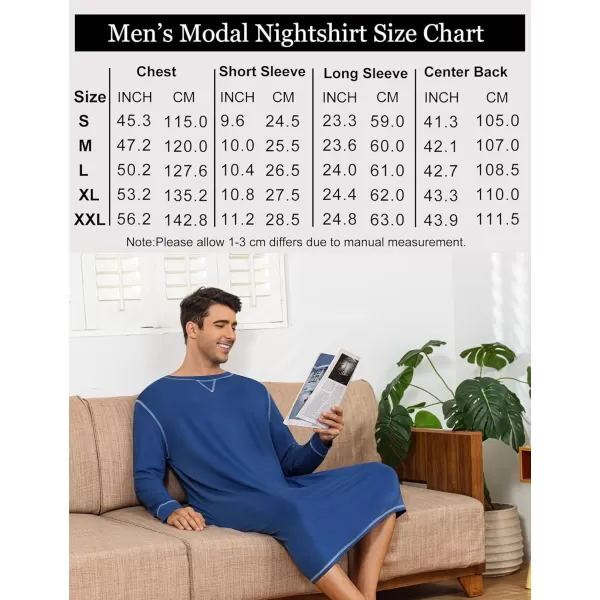 imageSWOMOG Mens 2 Pack Nightshirt Comfy Big ampamp Tall Henley Sleep Shirt Soft Loose Pajama Short ampamp Long Sleeve Nightgown SXXLNavy