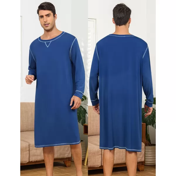 imageSWOMOG Mens 2 Pack Nightshirt Comfy Big ampamp Tall Henley Sleep Shirt Soft Loose Pajama Short ampamp Long Sleeve Nightgown SXXLNavy