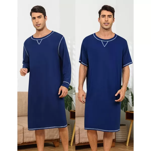 imageSWOMOG Mens 2 Pack Nightshirt Comfy Big ampamp Tall Henley Sleep Shirt Soft Loose Pajama Short ampamp Long Sleeve Nightgown SXXLNavy Blue