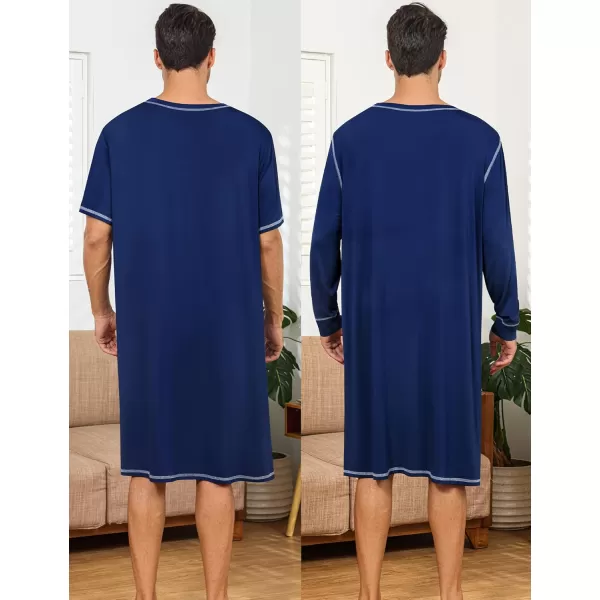 imageSWOMOG Mens 2 Pack Nightshirt Comfy Big ampamp Tall Henley Sleep Shirt Soft Loose Pajama Short ampamp Long Sleeve Nightgown SXXLNavy Blue