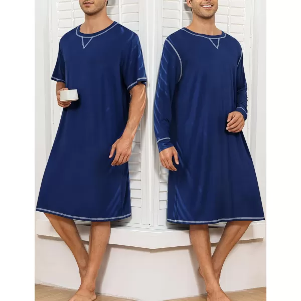 imageSWOMOG Mens 2 Pack Nightshirt Comfy Big ampamp Tall Henley Sleep Shirt Soft Loose Pajama Short ampamp Long Sleeve Nightgown SXXLNavy Blue