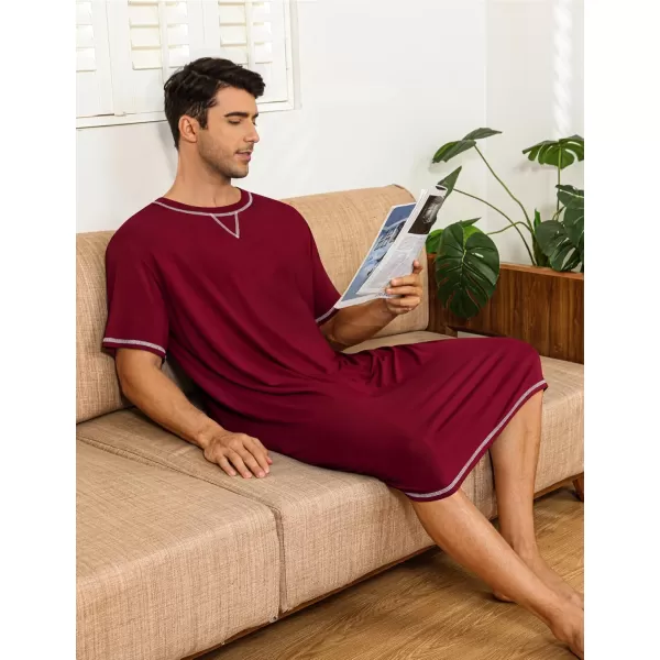 imageSWOMOG Mens 2 Pack Nightshirt Comfy Big ampamp Tall Henley Sleep Shirt Soft Loose Pajama Short ampamp Long Sleeve Nightgown SXXLWine Red