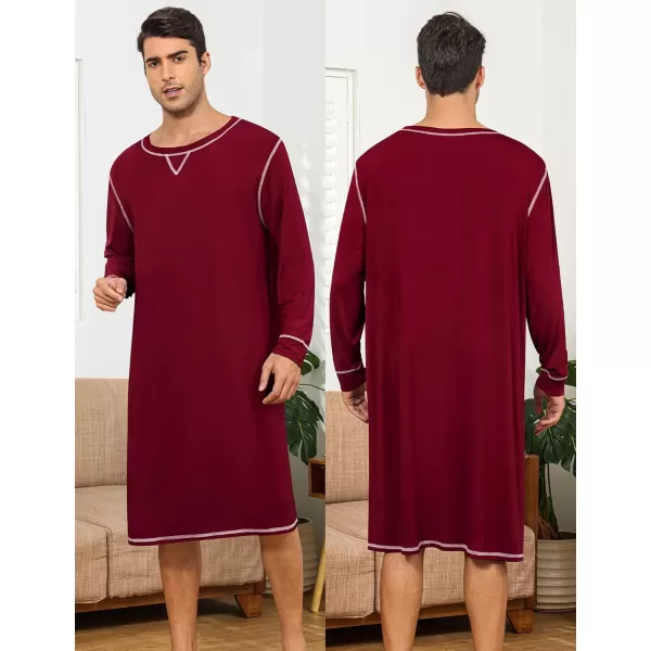 imageSWOMOG Mens 2 Pack Nightshirt Comfy Big ampamp Tall Henley Sleep Shirt Soft Loose Pajama Short ampamp Long Sleeve Nightgown SXXLWine Red