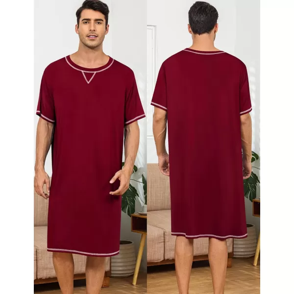 imageSWOMOG Mens 2 Pack Nightshirt Comfy Big ampamp Tall Henley Sleep Shirt Soft Loose Pajama Short ampamp Long Sleeve Nightgown SXXLWine Red