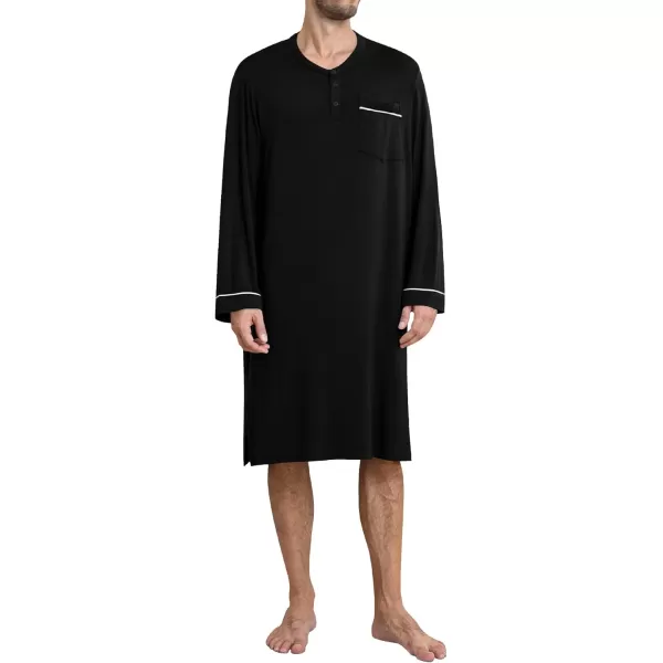 imageSWOMOG Mens Nightshirt Long Sleeve Nightgown Soft Loose Sleepwear Comfy Big ampamp Tall Henley Sleep Shirt for Sleeping SXXLBlack