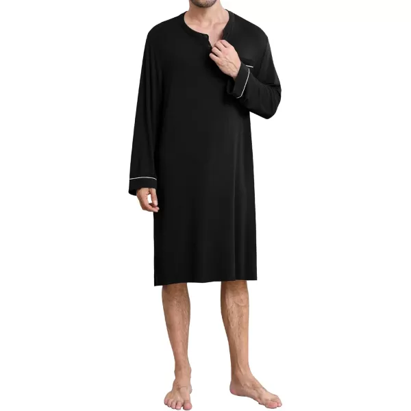 imageSWOMOG Mens Nightshirt Long Sleeve Nightgown Soft Loose Sleepwear Comfy Big ampamp Tall Henley Sleep Shirt for Sleeping SXXLBlack