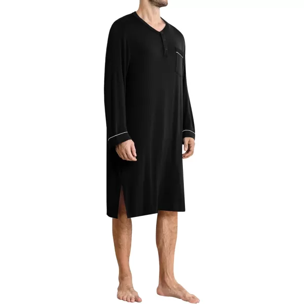 imageSWOMOG Mens Nightshirt Long Sleeve Nightgown Soft Loose Sleepwear Comfy Big ampamp Tall Henley Sleep Shirt for Sleeping SXXLBlack