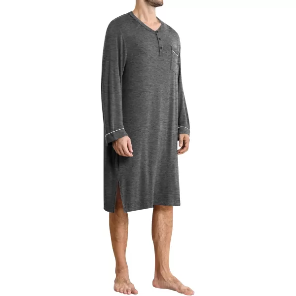 imageSWOMOG Mens Nightshirt Long Sleeve Nightgown Soft Loose Sleepwear Comfy Big ampamp Tall Henley Sleep Shirt for Sleeping SXXLDeep Grey