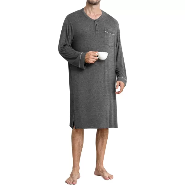 imageSWOMOG Mens Nightshirt Long Sleeve Nightgown Soft Loose Sleepwear Comfy Big ampamp Tall Henley Sleep Shirt for Sleeping SXXLDeep Grey