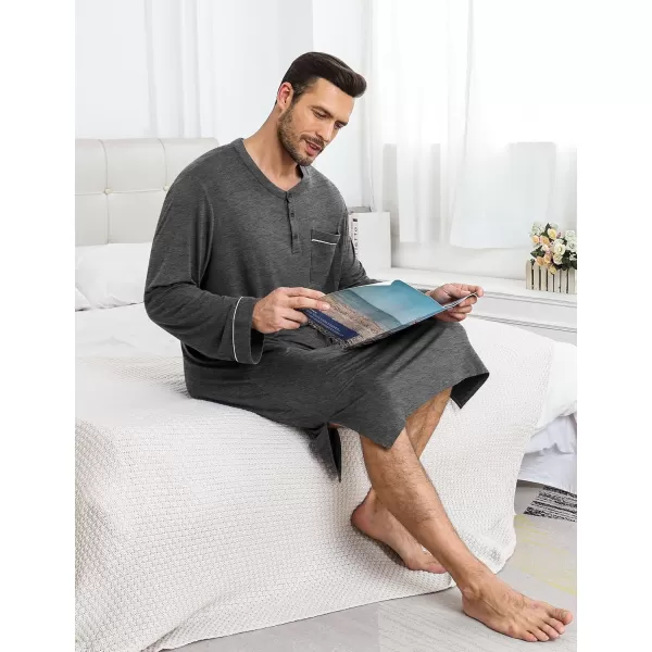 imageSWOMOG Mens Nightshirt Long Sleeve Nightgown Soft Loose Sleepwear Comfy Big ampamp Tall Henley Sleep Shirt for Sleeping SXXLDeep Grey