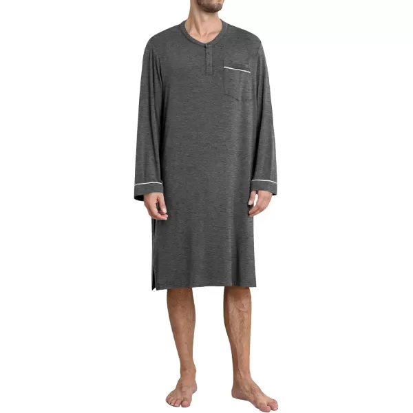 imageSWOMOG Mens Nightshirt Long Sleeve Nightgown Soft Loose Sleepwear Comfy Big ampamp Tall Henley Sleep Shirt for Sleeping SXXLDeep Grey