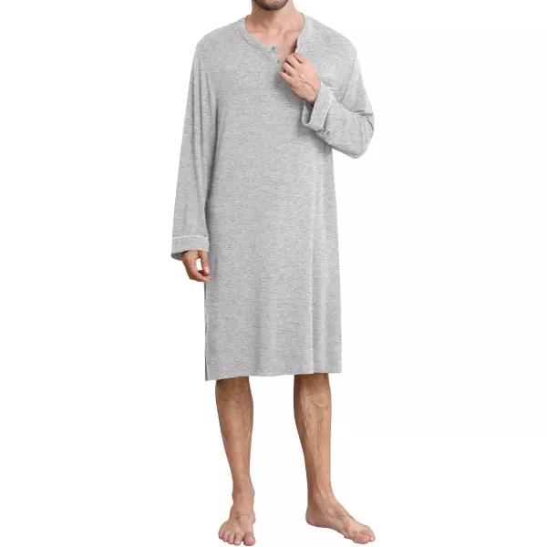 imageSWOMOG Mens Nightshirt Long Sleeve Nightgown Soft Loose Sleepwear Comfy Big ampamp Tall Henley Sleep Shirt for Sleeping SXXLGrey