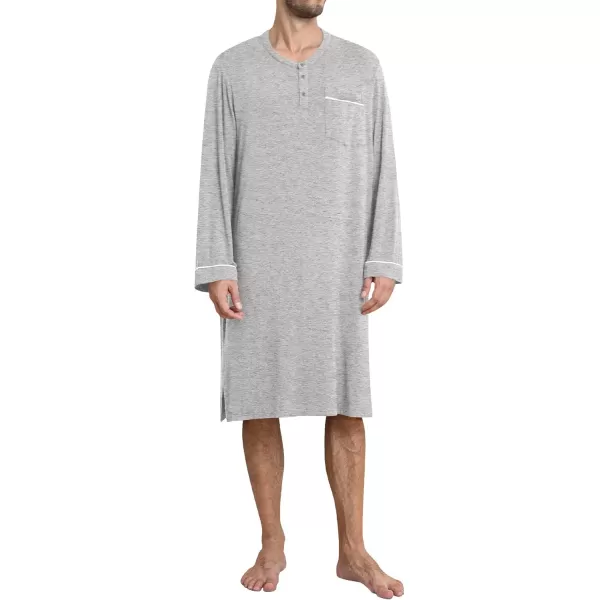 imageSWOMOG Mens Nightshirt Long Sleeve Nightgown Soft Loose Sleepwear Comfy Big ampamp Tall Henley Sleep Shirt for Sleeping SXXLGrey