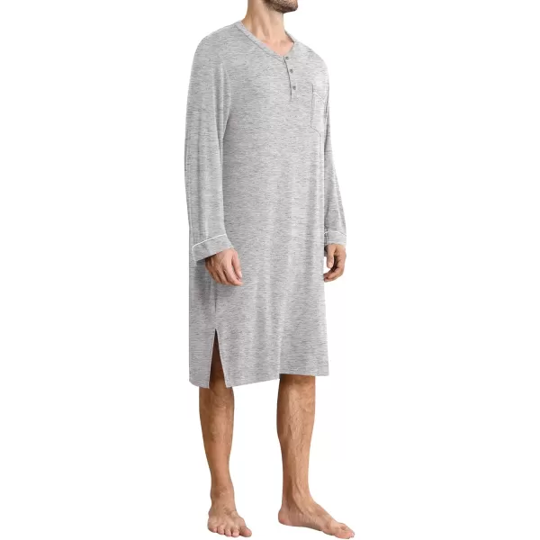 imageSWOMOG Mens Nightshirt Long Sleeve Nightgown Soft Loose Sleepwear Comfy Big ampamp Tall Henley Sleep Shirt for Sleeping SXXLGrey