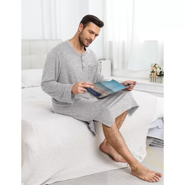 imageSWOMOG Mens Nightshirt Long Sleeve Nightgown Soft Loose Sleepwear Comfy Big ampamp Tall Henley Sleep Shirt for Sleeping SXXLGrey