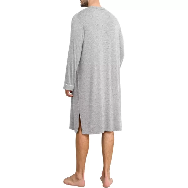 imageSWOMOG Mens Nightshirt Long Sleeve Nightgown Soft Loose Sleepwear Comfy Big ampamp Tall Henley Sleep Shirt for Sleeping SXXLGrey