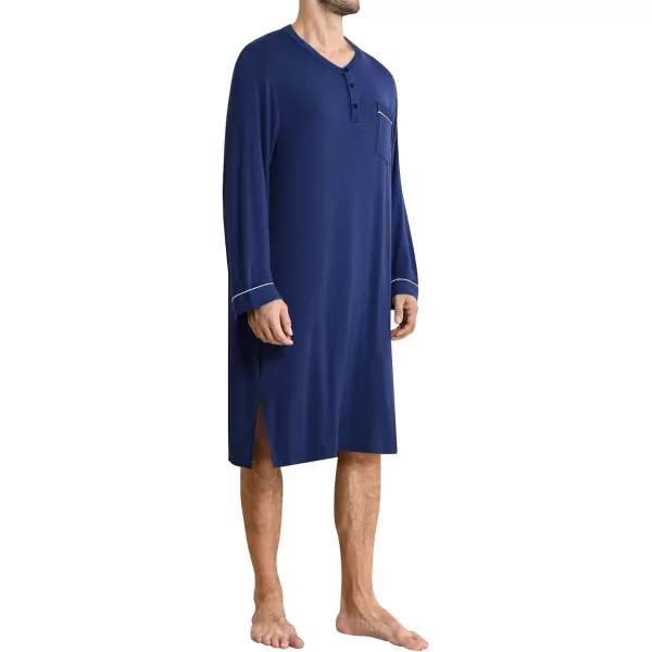 imageSWOMOG Mens Nightshirt Long Sleeve Nightgown Soft Loose Sleepwear Comfy Big ampamp Tall Henley Sleep Shirt for Sleeping SXXLNavy Blue