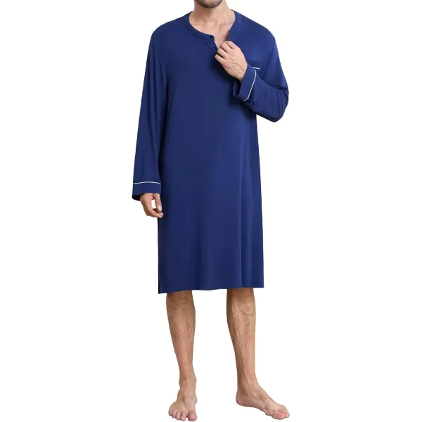 imageSWOMOG Mens Nightshirt Long Sleeve Nightgown Soft Loose Sleepwear Comfy Big ampamp Tall Henley Sleep Shirt for Sleeping SXXLNavy Blue