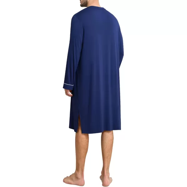 imageSWOMOG Mens Nightshirt Long Sleeve Nightgown Soft Loose Sleepwear Comfy Big ampamp Tall Henley Sleep Shirt for Sleeping SXXLNavy Blue