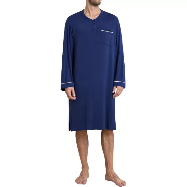 imageSWOMOG Mens Nightshirt Long Sleeve Nightgown Soft Loose Sleepwear Comfy Big ampamp Tall Henley Sleep Shirt for Sleeping SXXLNavy Blue