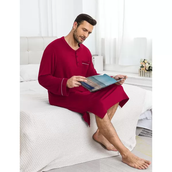 imageSWOMOG Mens Nightshirt Long Sleeve Nightgown Soft Loose Sleepwear Comfy Big ampamp Tall Henley Sleep Shirt for Sleeping SXXLWine Red