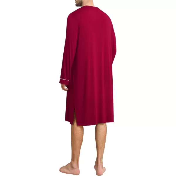 imageSWOMOG Mens Nightshirt Long Sleeve Nightgown Soft Loose Sleepwear Comfy Big ampamp Tall Henley Sleep Shirt for Sleeping SXXLWine Red