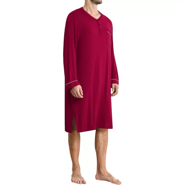 imageSWOMOG Mens Nightshirt Long Sleeve Nightgown Soft Loose Sleepwear Comfy Big ampamp Tall Henley Sleep Shirt for Sleeping SXXLWine Red