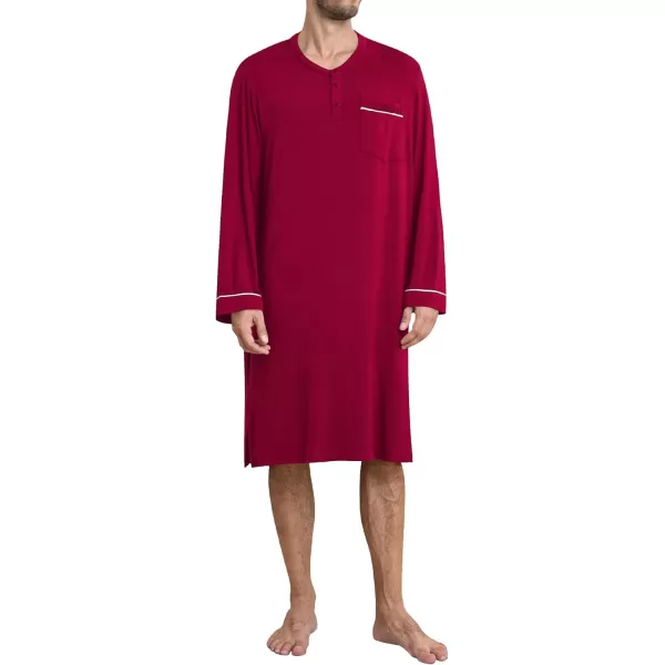 imageSWOMOG Mens Nightshirt Long Sleeve Nightgown Soft Loose Sleepwear Comfy Big ampamp Tall Henley Sleep Shirt for Sleeping SXXLWine Red