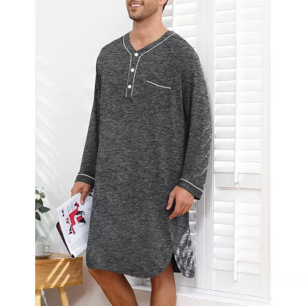 imageSWOMOG Mens Nightshirt Long Sleeve Nightgown Soft Loose Sleepwear Lightweight Nightwear Comfy Henley Sleep Shirt M3XLDeep Grey