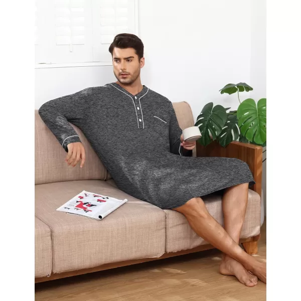 imageSWOMOG Mens Nightshirt Long Sleeve Nightgown Soft Loose Sleepwear Lightweight Nightwear Comfy Henley Sleep Shirt M3XLDeep Grey