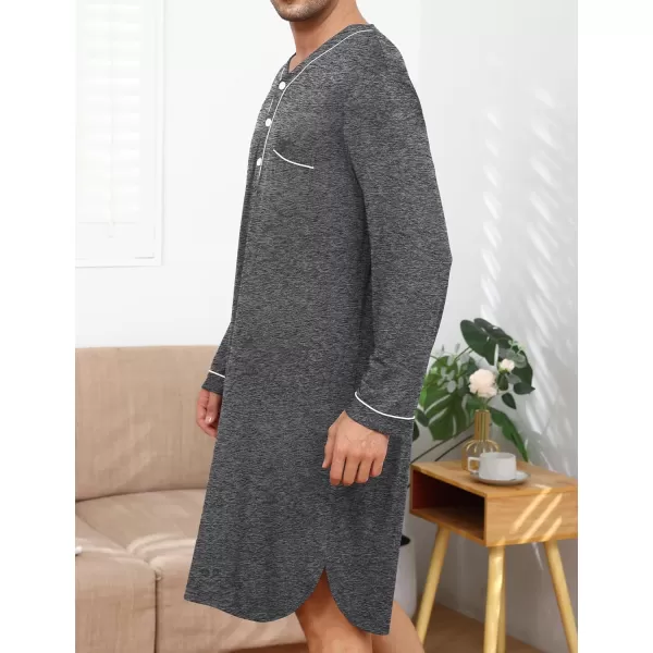 imageSWOMOG Mens Nightshirt Long Sleeve Nightgown Soft Loose Sleepwear Lightweight Nightwear Comfy Henley Sleep Shirt M3XLDeep Grey