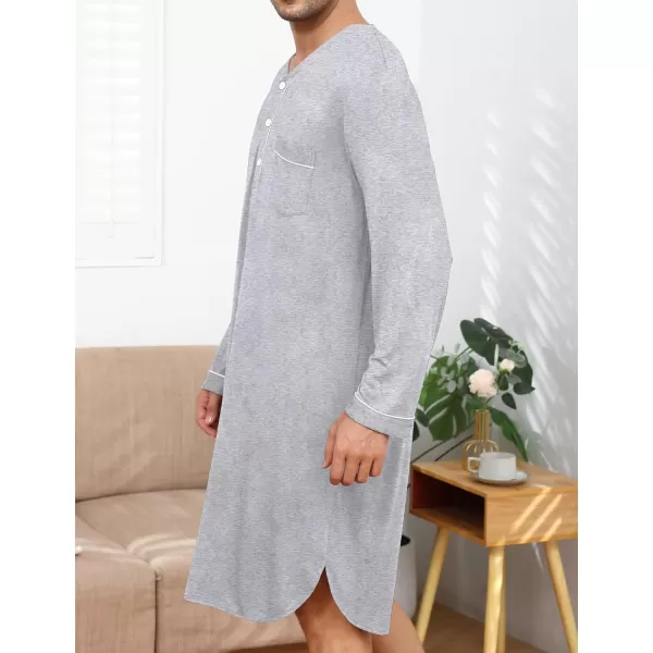 imageSWOMOG Mens Nightshirt Long Sleeve Nightgown Soft Loose Sleepwear Lightweight Nightwear Comfy Henley Sleep Shirt M3XLGrey