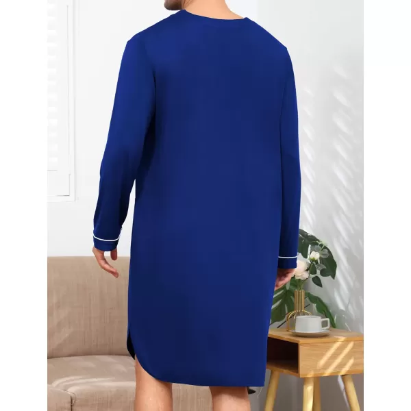 imageSWOMOG Mens Nightshirt Long Sleeve Nightgown Soft Loose Sleepwear Lightweight Nightwear Comfy Henley Sleep Shirt M3XLNavy Blue