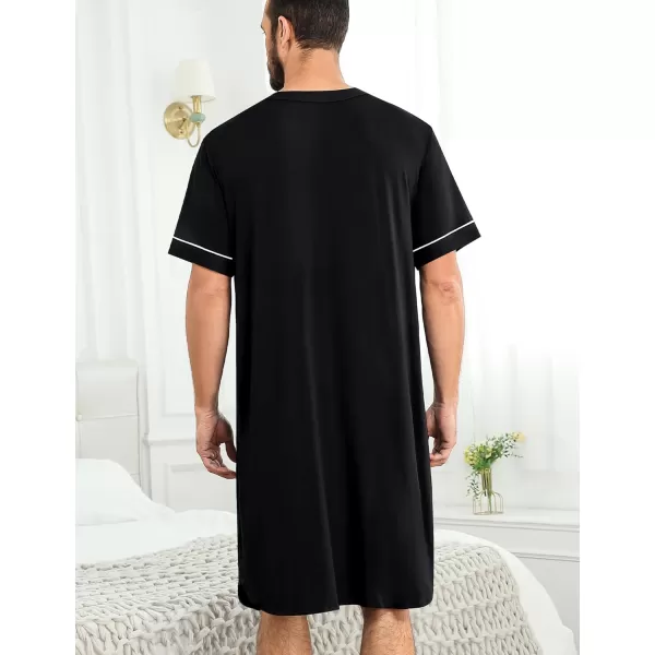 imageSWOMOG Mens Nightshirt Short Sleeve Nightgown Soft Loose Sleepwear Lightweight Nightwear Comfy Henley Sleep Shirt M3XLBlack