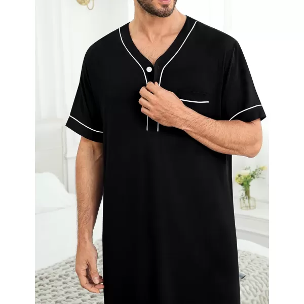 imageSWOMOG Mens Nightshirt Short Sleeve Nightgown Soft Loose Sleepwear Lightweight Nightwear Comfy Henley Sleep Shirt M3XLBlack