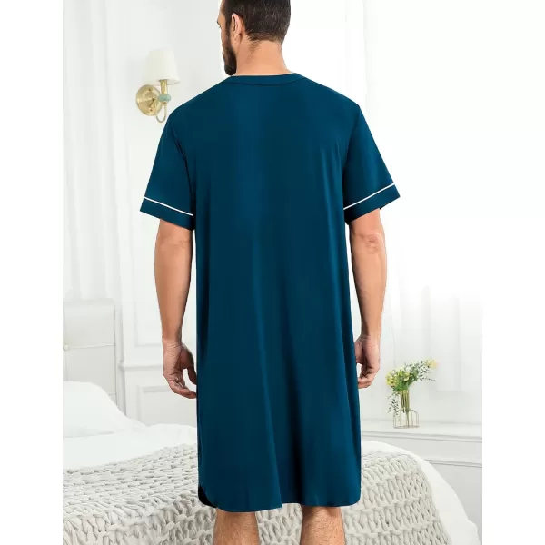 imageSWOMOG Mens Nightshirt Short Sleeve Nightgown Soft Loose Sleepwear Lightweight Nightwear Comfy Henley Sleep Shirt M3XLBlue Green