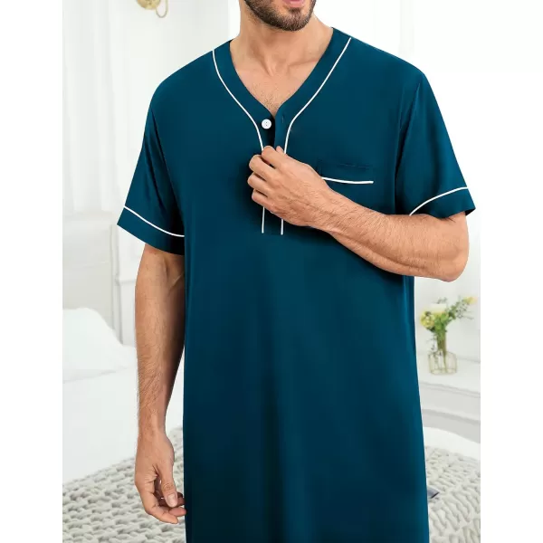 imageSWOMOG Mens Nightshirt Short Sleeve Nightgown Soft Loose Sleepwear Lightweight Nightwear Comfy Henley Sleep Shirt M3XLBlue Green