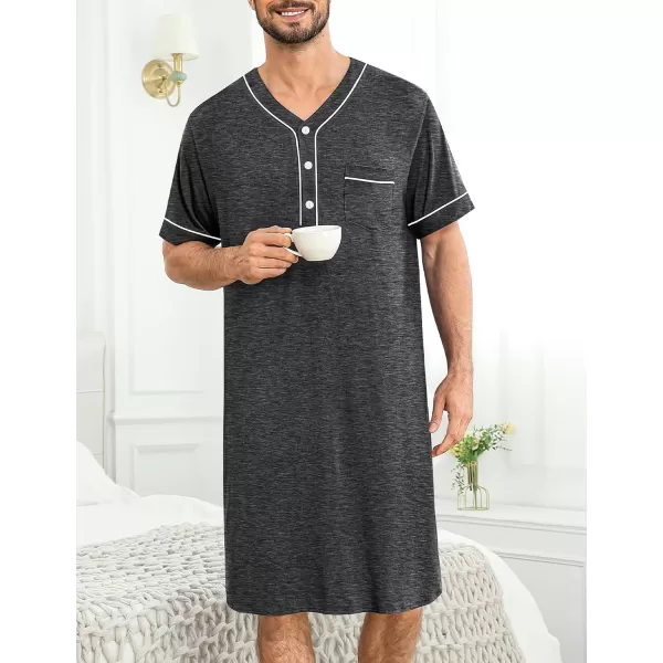 imageSWOMOG Mens Nightshirt Short Sleeve Nightgown Soft Loose Sleepwear Lightweight Nightwear Comfy Henley Sleep Shirt M3XLDeep Grey