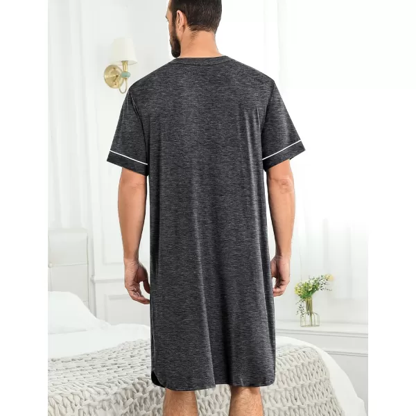 imageSWOMOG Mens Nightshirt Short Sleeve Nightgown Soft Loose Sleepwear Lightweight Nightwear Comfy Henley Sleep Shirt M3XLDeep Grey