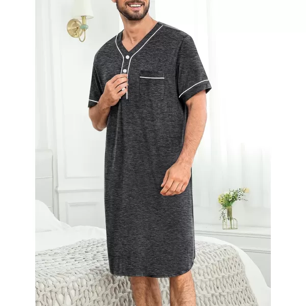 imageSWOMOG Mens Nightshirt Short Sleeve Nightgown Soft Loose Sleepwear Lightweight Nightwear Comfy Henley Sleep Shirt M3XLDeep Grey