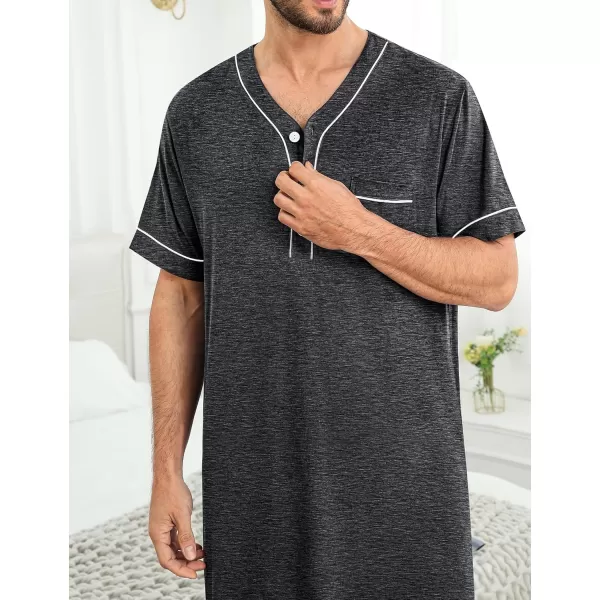 imageSWOMOG Mens Nightshirt Short Sleeve Nightgown Soft Loose Sleepwear Lightweight Nightwear Comfy Henley Sleep Shirt M3XLDeep Grey