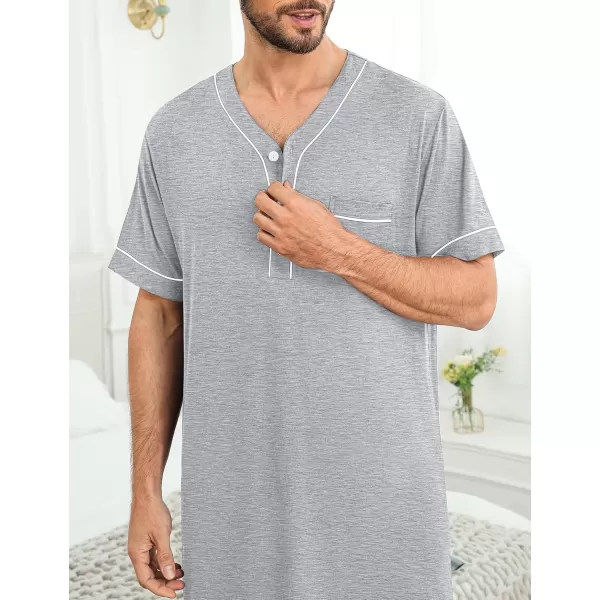 imageSWOMOG Mens Nightshirt Short Sleeve Nightgown Soft Loose Sleepwear Lightweight Nightwear Comfy Henley Sleep Shirt M3XLGrey