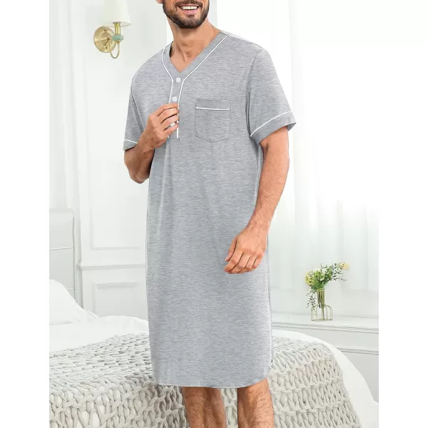 imageSWOMOG Mens Nightshirt Short Sleeve Nightgown Soft Loose Sleepwear Lightweight Nightwear Comfy Henley Sleep Shirt M3XLGrey