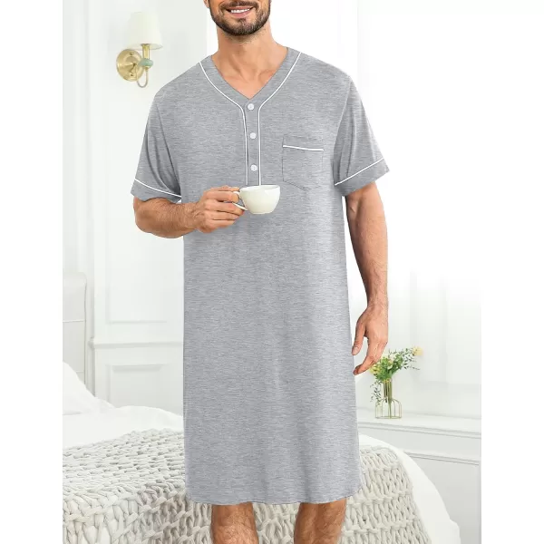 imageSWOMOG Mens Nightshirt Short Sleeve Nightgown Soft Loose Sleepwear Lightweight Nightwear Comfy Henley Sleep Shirt M3XLGrey