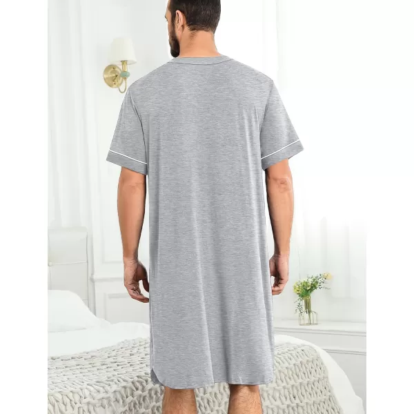 imageSWOMOG Mens Nightshirt Short Sleeve Nightgown Soft Loose Sleepwear Lightweight Nightwear Comfy Henley Sleep Shirt M3XLGrey