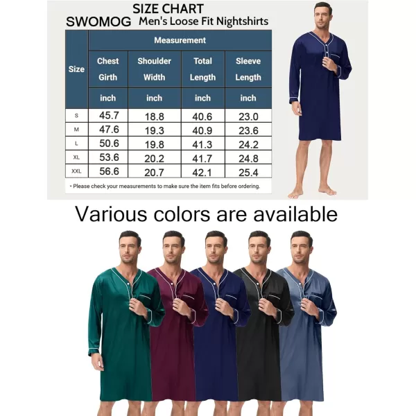 imageSWOMOG Mens Silk Satin Nightshirt Short Sleeve Loose Henley Sleep Shirt Comfy Nightgown Big ampamp Tall Men SleepwearBlack