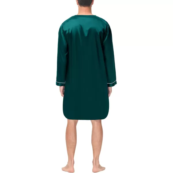 imageSWOMOG Mens Silk Satin Nightshirt Short Sleeve Loose Henley Sleep Shirt Comfy Nightgown Big ampamp Tall Men SleepwearDeep Green