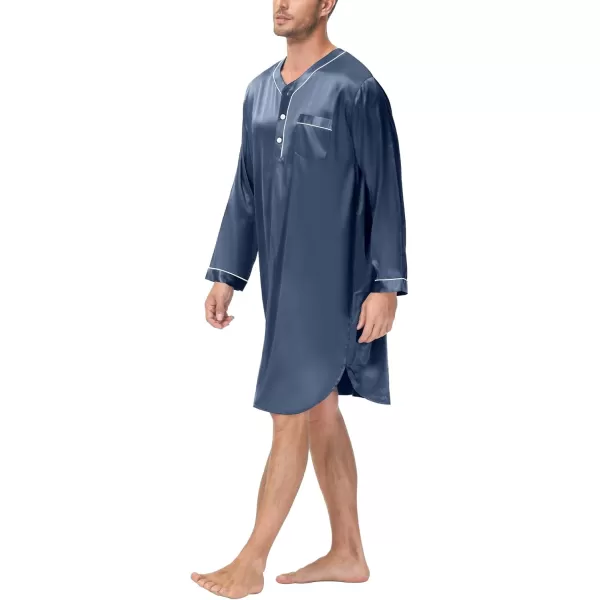 imageSWOMOG Mens Silk Satin Nightshirt Short Sleeve Loose Henley Sleep Shirt Comfy Nightgown Big ampamp Tall Men SleepwearDeep Grey