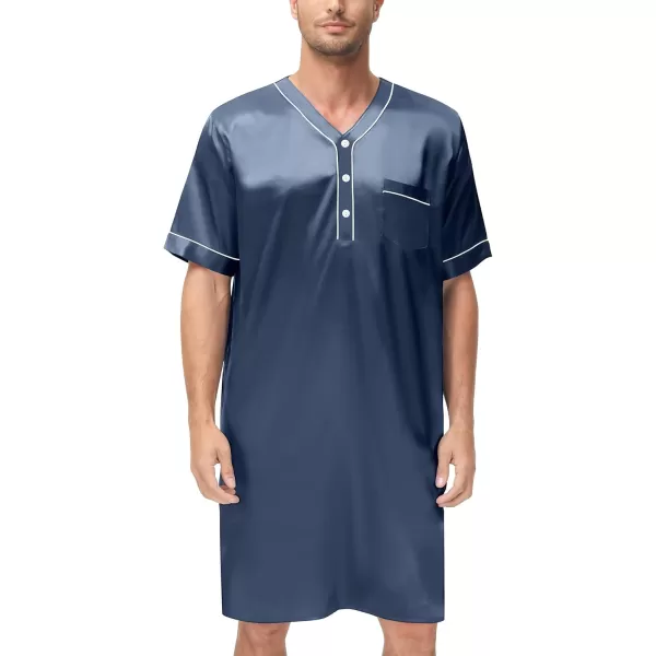 imageSWOMOG Mens Silk Satin Nightshirt Short Sleeve Loose Henley Sleep Shirt Comfy Nightgown Big ampamp Tall Men SleepwearDeep Grey