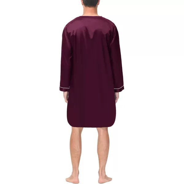 imageSWOMOG Mens Silk Satin Nightshirt Short Sleeve Loose Henley Sleep Shirt Comfy Nightgown Big ampamp Tall Men SleepwearDeep Wine Red